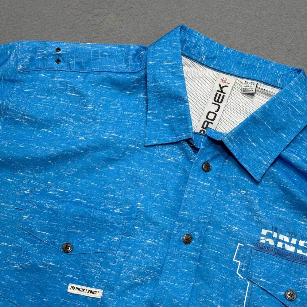 Projek Raw Polo Shirt Men's 3X Blue Mesh Lined Button Up Loose Fit Short Sleeve